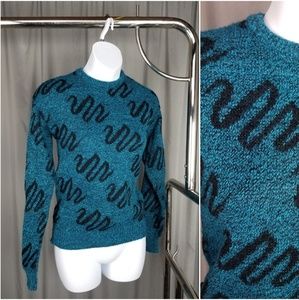 Teal Squiggle Line Vintage Sweater